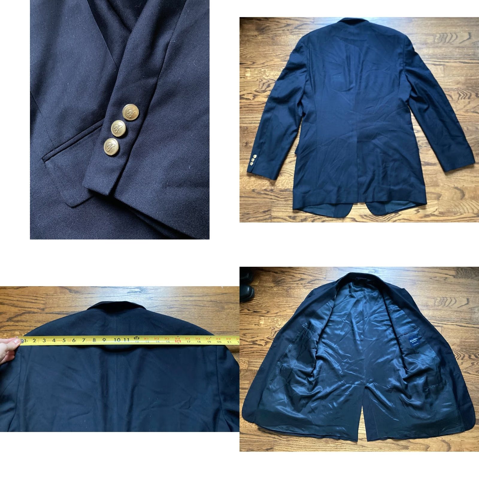 Brooks Brothers VINTAGE Brooks Brothers Brooksease Mens Blazer 44 Extra Long Black Gold Button Wool Blazer Men Size 44R - 8 Thumbnail
