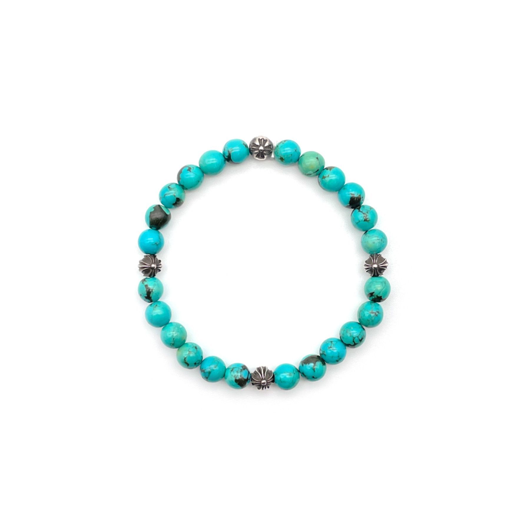 Chrome Hearts 6mm Turquoise 4 Silver Cross Ball Bracelet