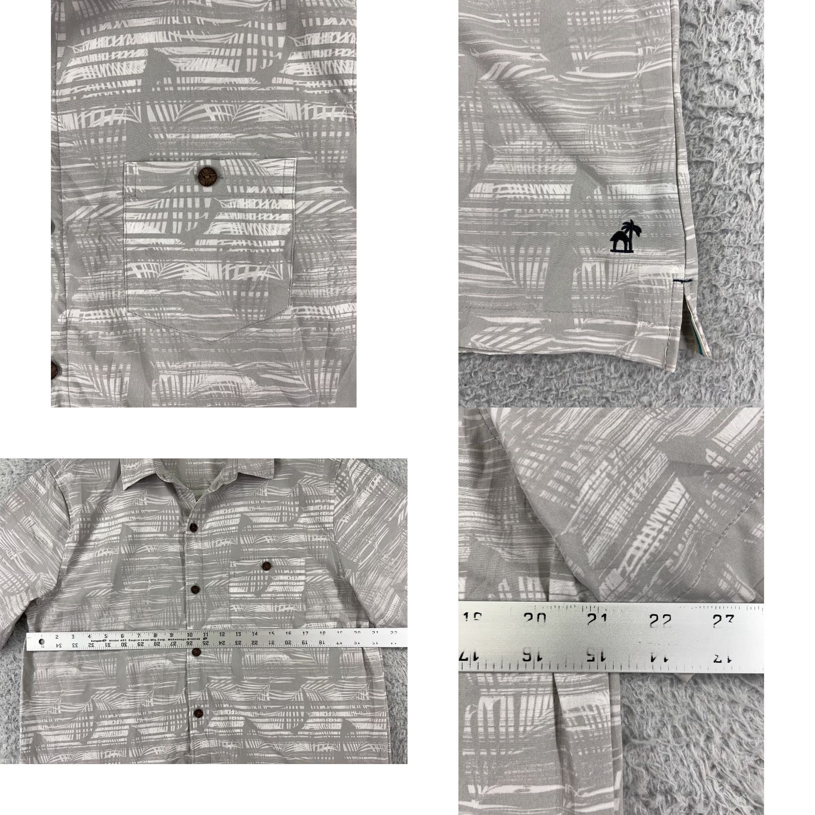 Vintage Caribbean Joe Shirt Men Medium Gray Abstract Palm Print Button Up Polyester Shirt Men M Gray Floral Resort Luau Aloha Hawaiian Men Size US M / EU 48-50 / 2 - 8 Thumbnail