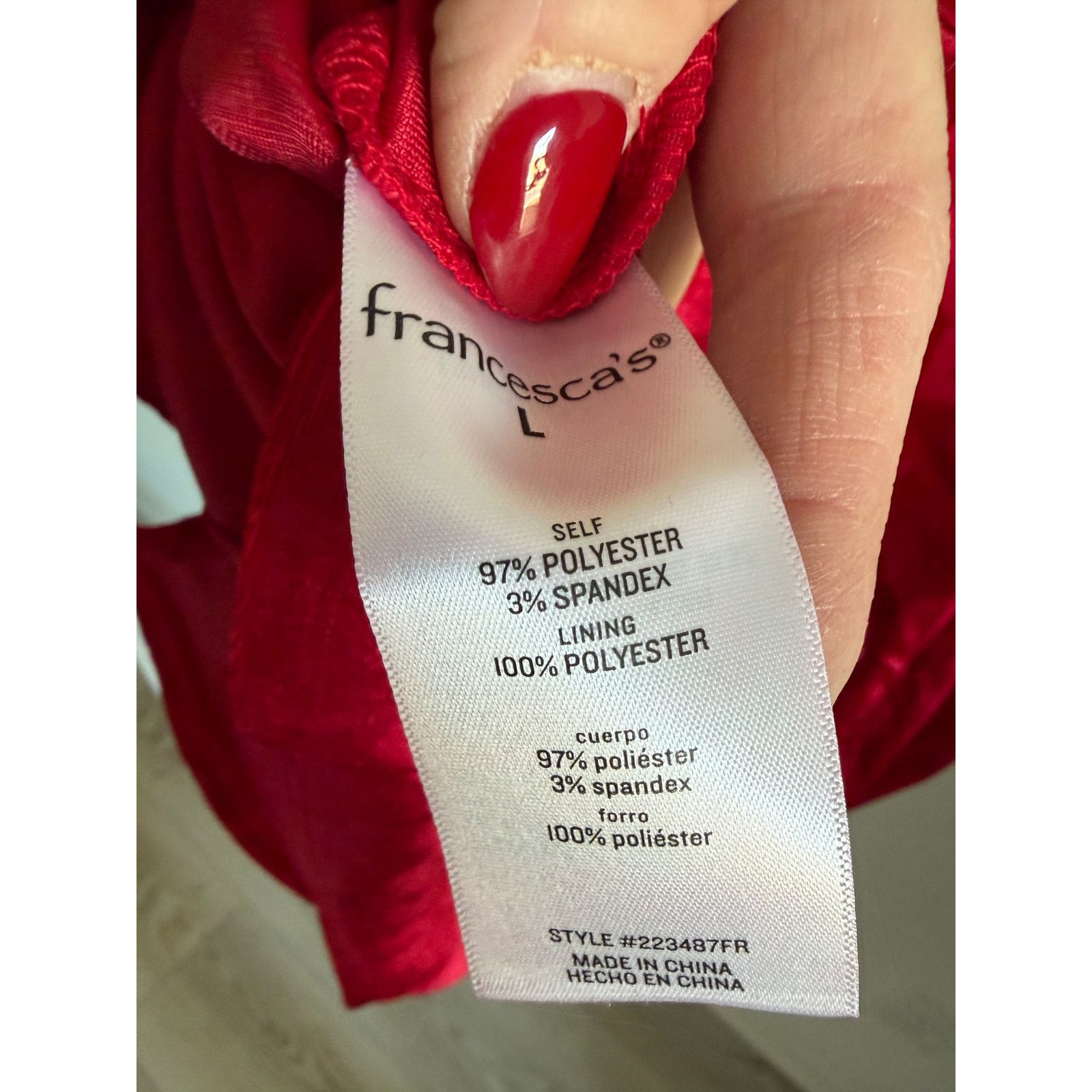Other Francesca's Red Velvet Jacquard Short Puff Sleeve Mini Dress Size L / US 10 / IT 46 - 7 Thumbnail