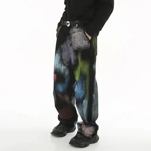 Designer × Japanese Brand Fashion Graffiti Dyed Colored Baggy Jean Size US 33 - 2 Thumbnail