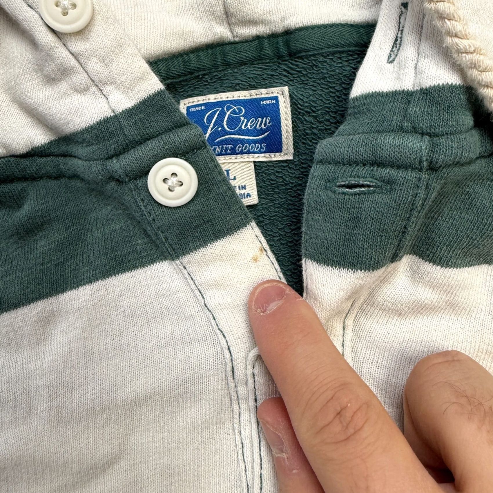 J.Crew J.CREW Hoodie Mens Large Green Striped Lightweight Sunfaded Henley French Terry Size US L / EU 52-54 / 3 - 3 Thumbnail