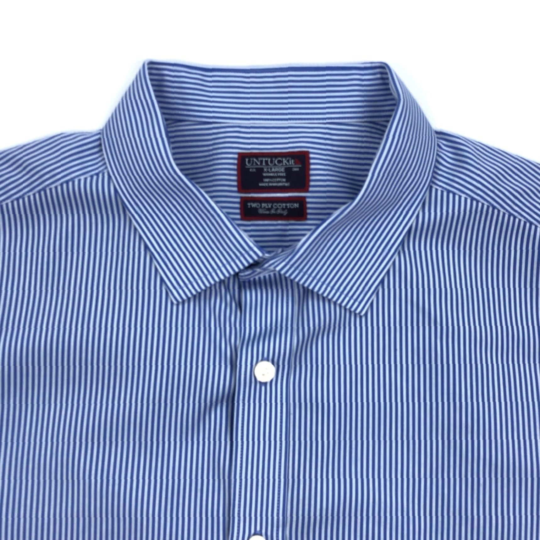 UNTUCKit UNTUCKit Men's XL Blue White Stripe Two Ply Cotton Button-Down Shirt Size US XL / EU 56 / 4 - 3 Thumbnail