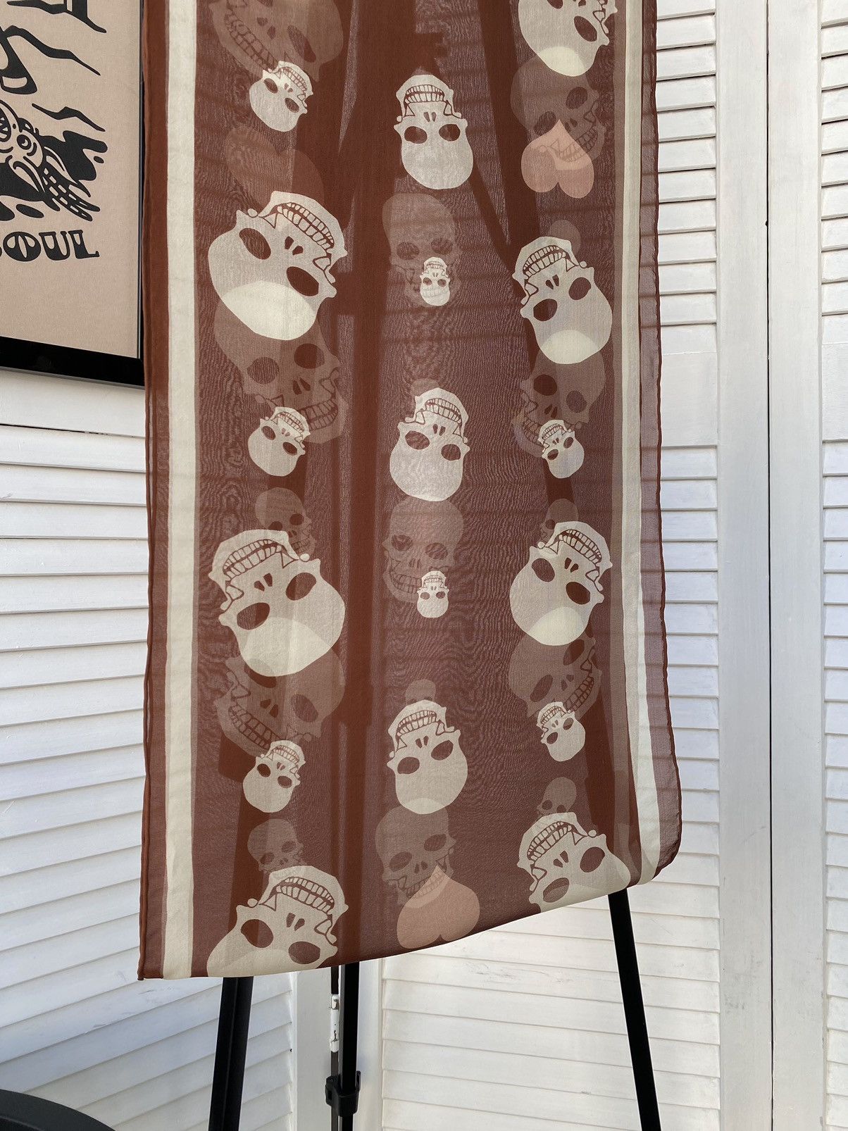 Japanese Brand Vintage Tiffany Alana Skulls Hearts Silk Chiffon Scarf Size ONE SIZE - 2 Thumbnail
