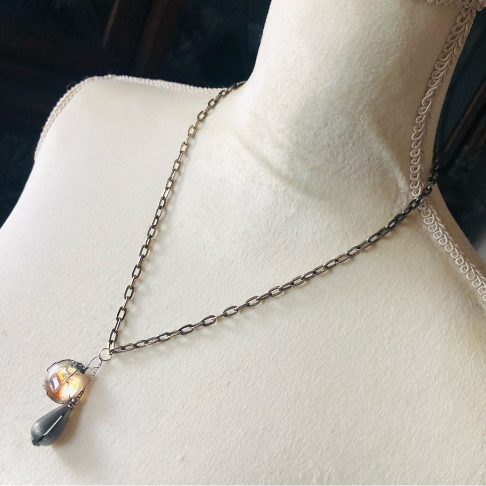 Handmade Handcrafted repurpose silver wired glass necklace Size ONE SIZE - 4 Thumbnail