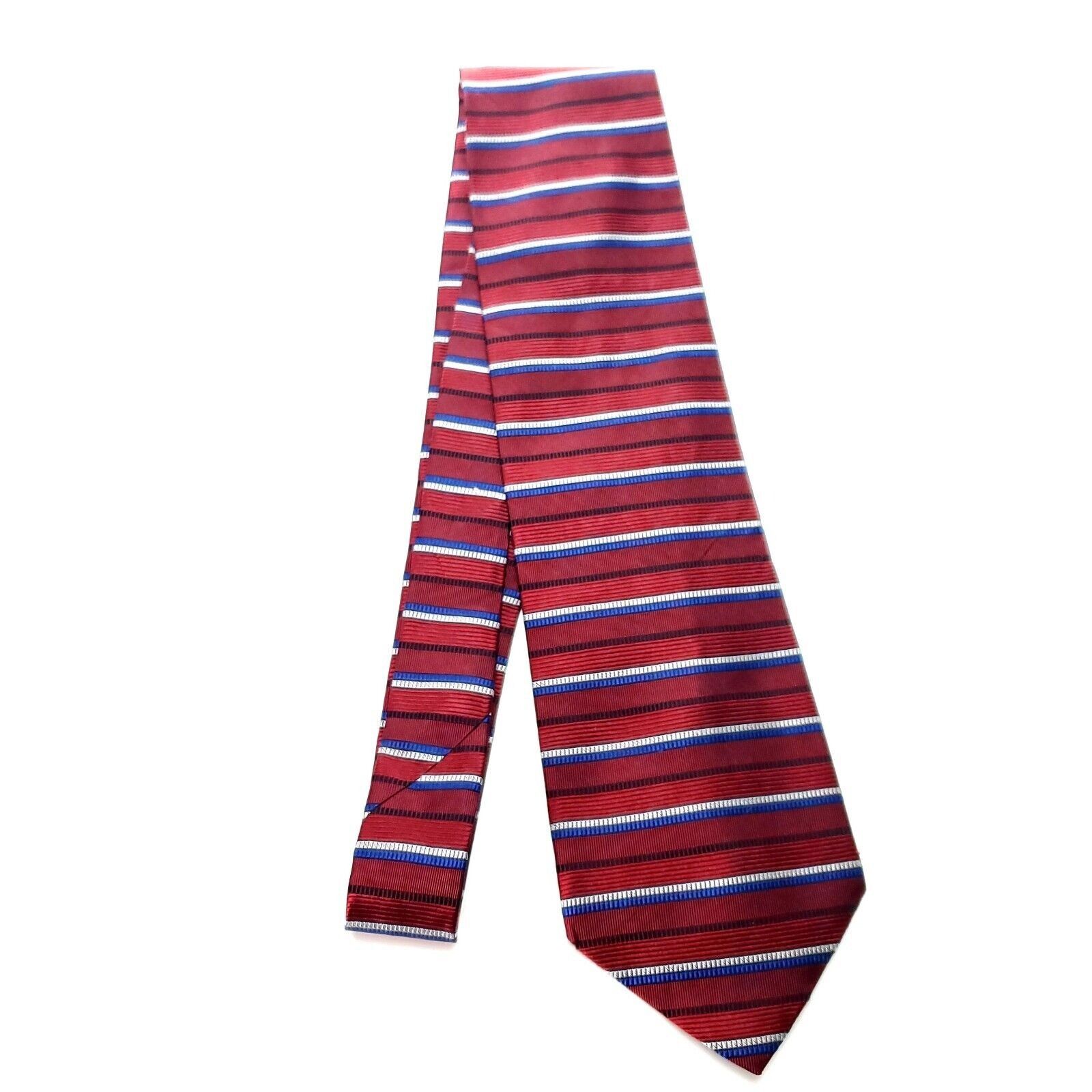 Jos. A. Bank Jos A Bank Red Silk Tie Woven Wide Horizontal Striped Size ONE SIZE - 5 Thumbnail