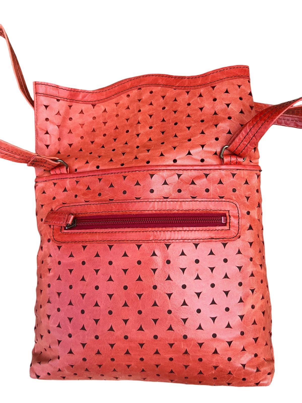 Leather VTG Produced by KOU Japan Fade Patina Punched Leather Bag Size ONE SIZE - 13 Thumbnail