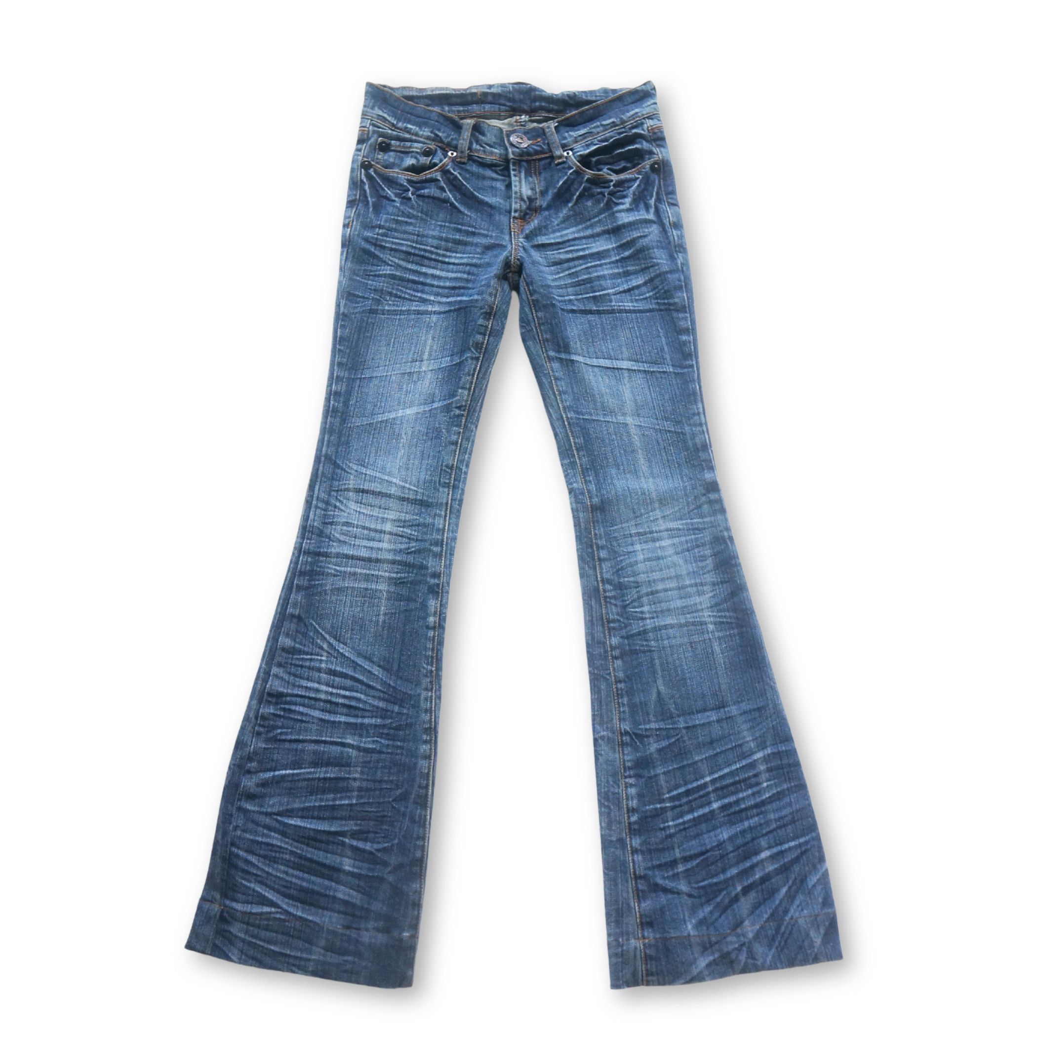 Japanese Brand Q.CO.CO By Happy Valley Low Rise Flare Whisker Jeans Size 26" / US 2 / IT 38 - 1 Thumbnail