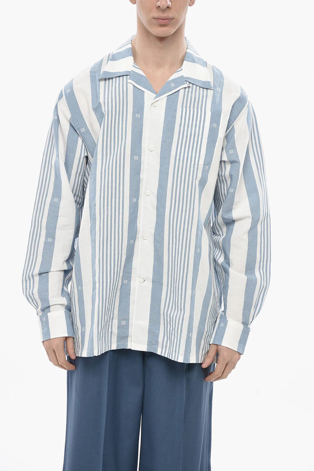Givenchy og1mm0326 Linen-Blend Shirt in Light Blue Size US S / EU 44-46 / 1 - 1 Thumbnail