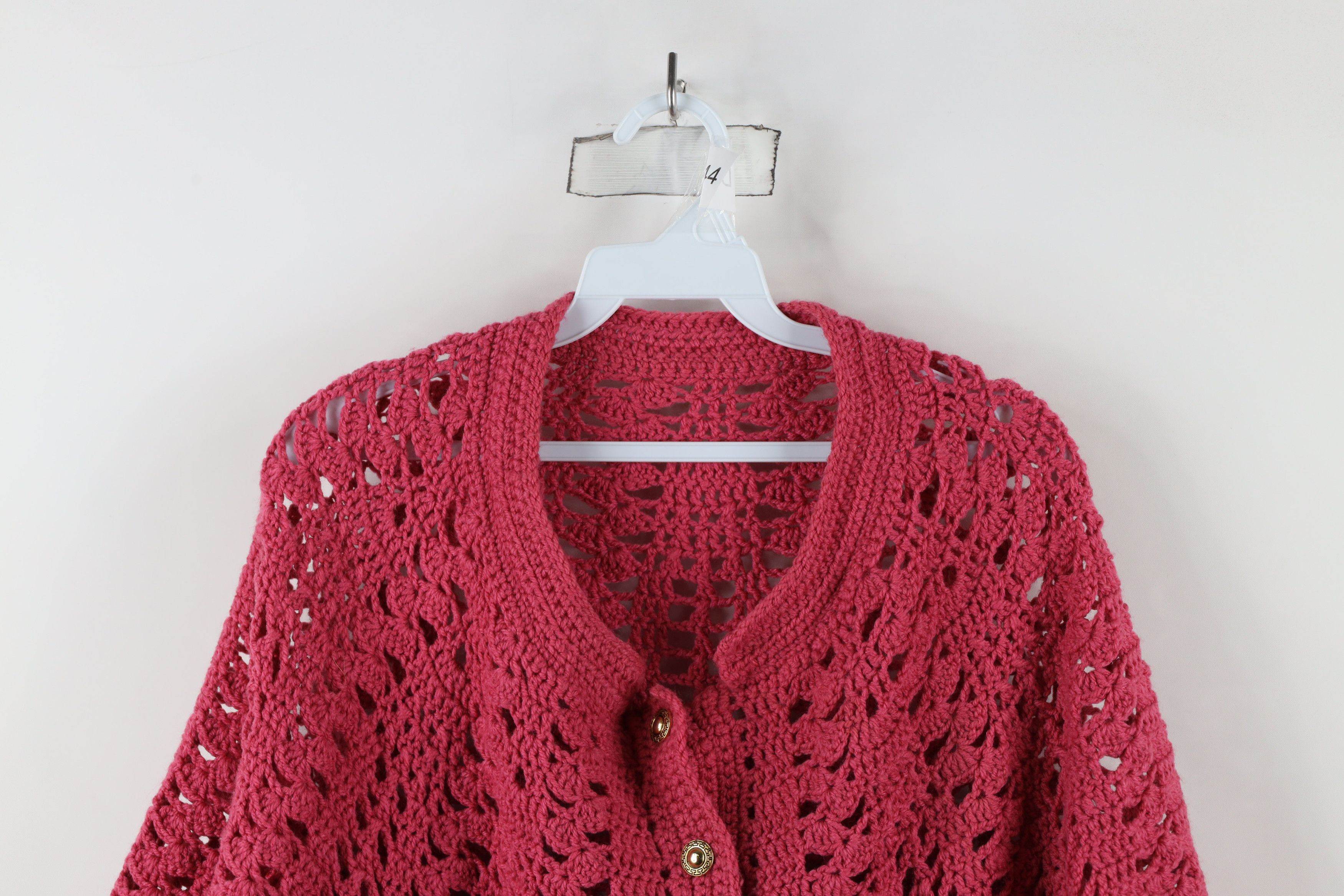 Vintage Vintage 50s 60s Streetwear Crochet Sweater Cape Poncho Pink Size ONE SIZE - 2 Thumbnail