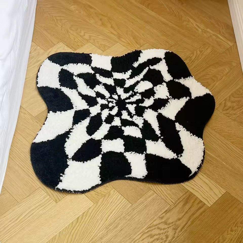 Other Handmade Checkered Black & White 3D Abstract Rug Carpet Size ONE SIZE - 1 Thumbnail