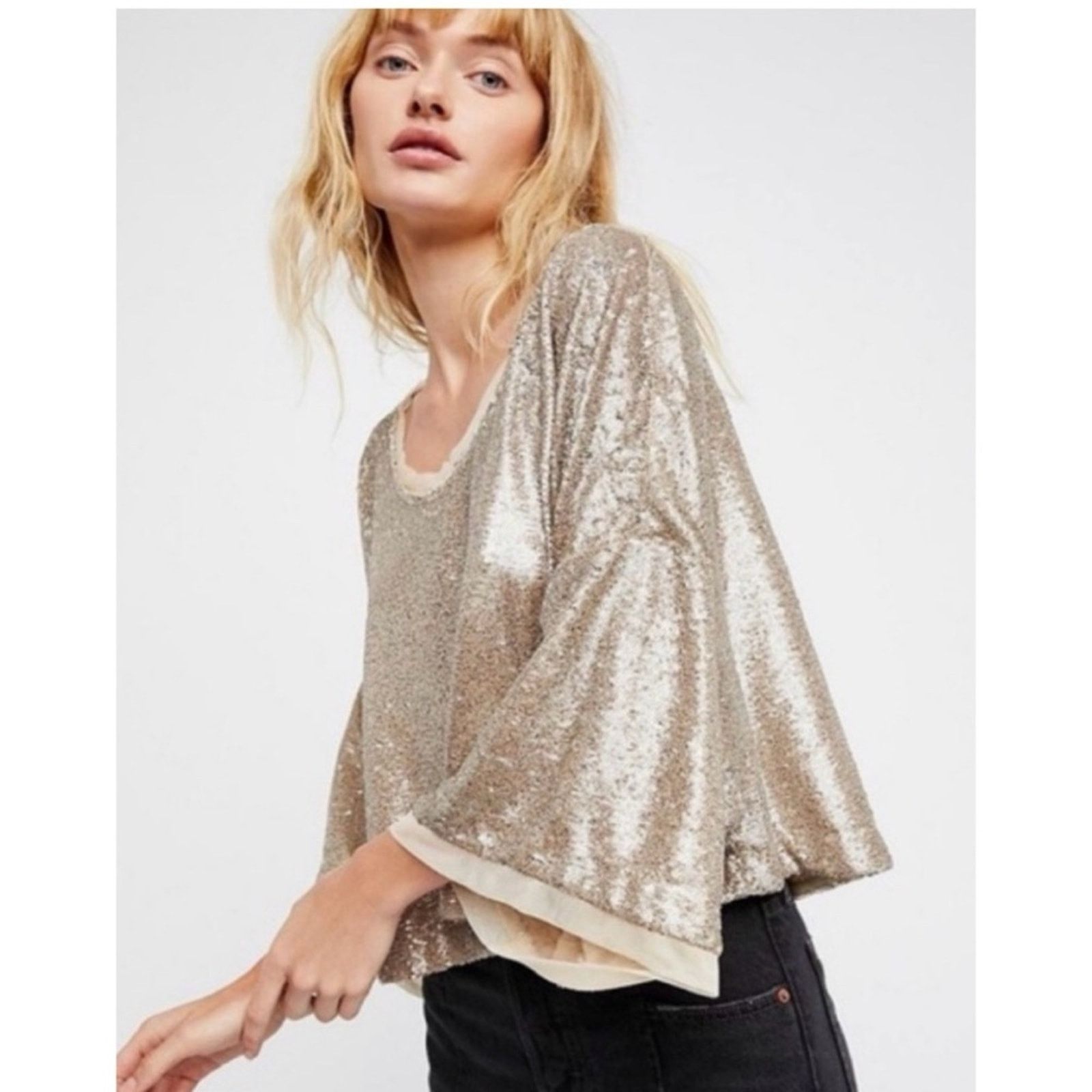 Free People Free People Champagne Dreams Sequin Top Size S / US 4 / IT 40 - 14 Thumbnail