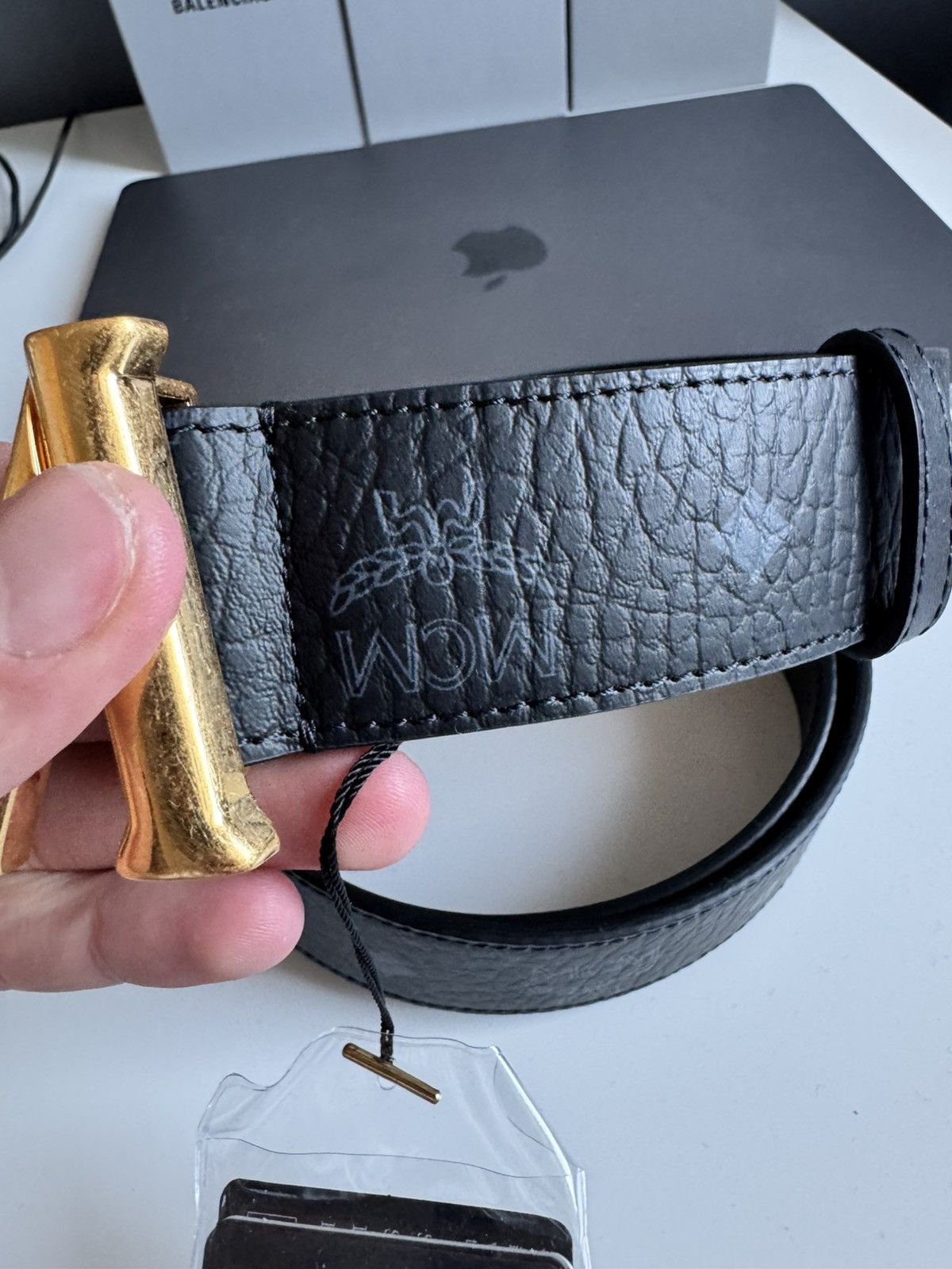 MCM MCM Leather Belt -Black/Gold Size 44 - 2 Thumbnail