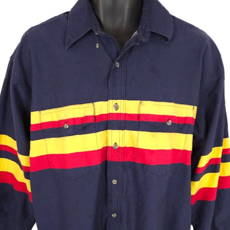 Wrangler VINTAGE Wrangler Western Shirt Mens Size XL Blue 90s Y2K Striped Size US XL / EU 56 / 4 - 2 Thumbnail