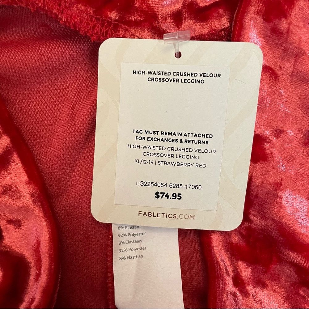 Fabletics NWT New $75 Fabletics Red Crushed Velour Crossover Legging Size 36" / US 14 / IT 50 - 6 Thumbnail
