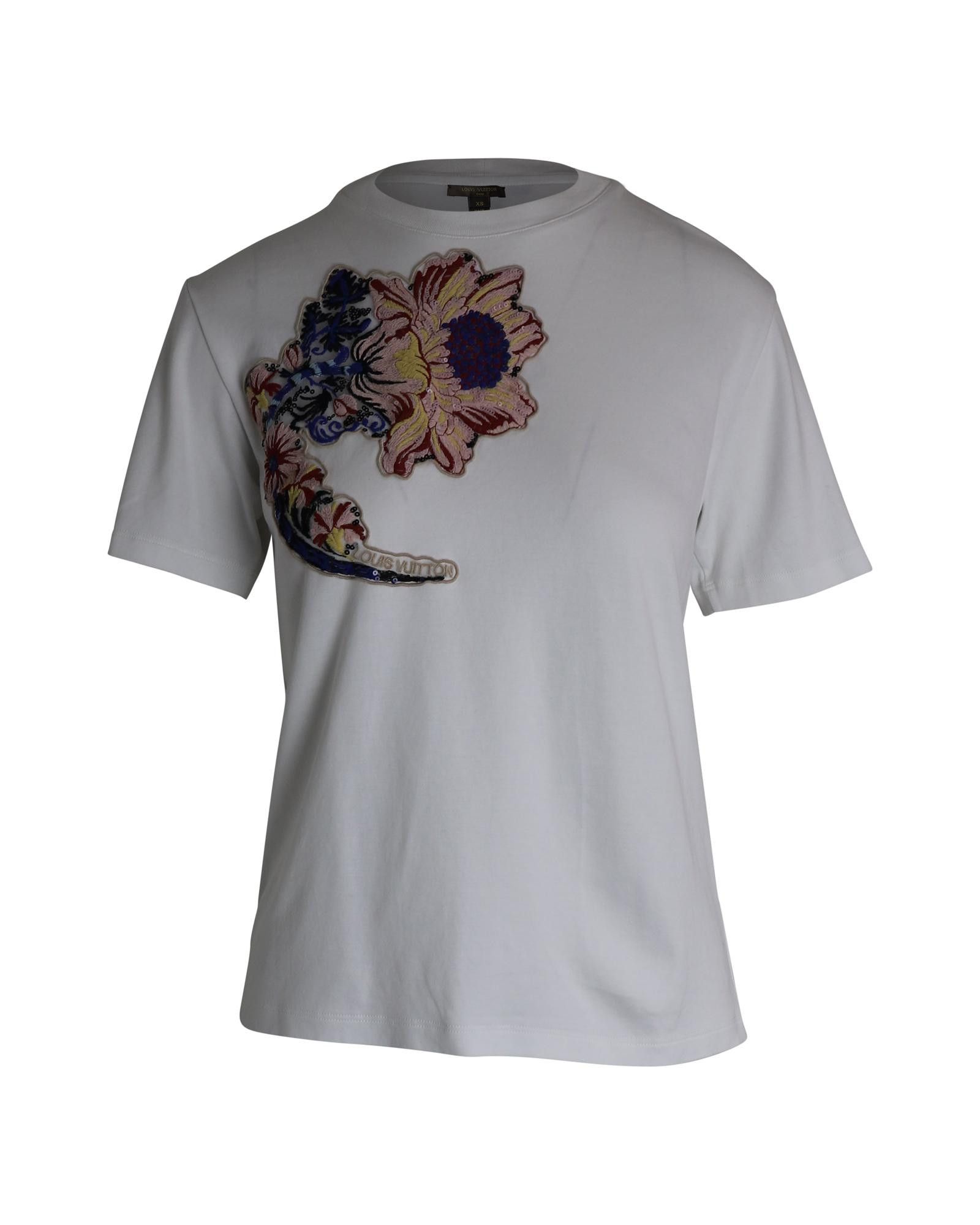 image of Louis Vuitton Embroidered White Cotton T-Shirt, Women's (Size XS)