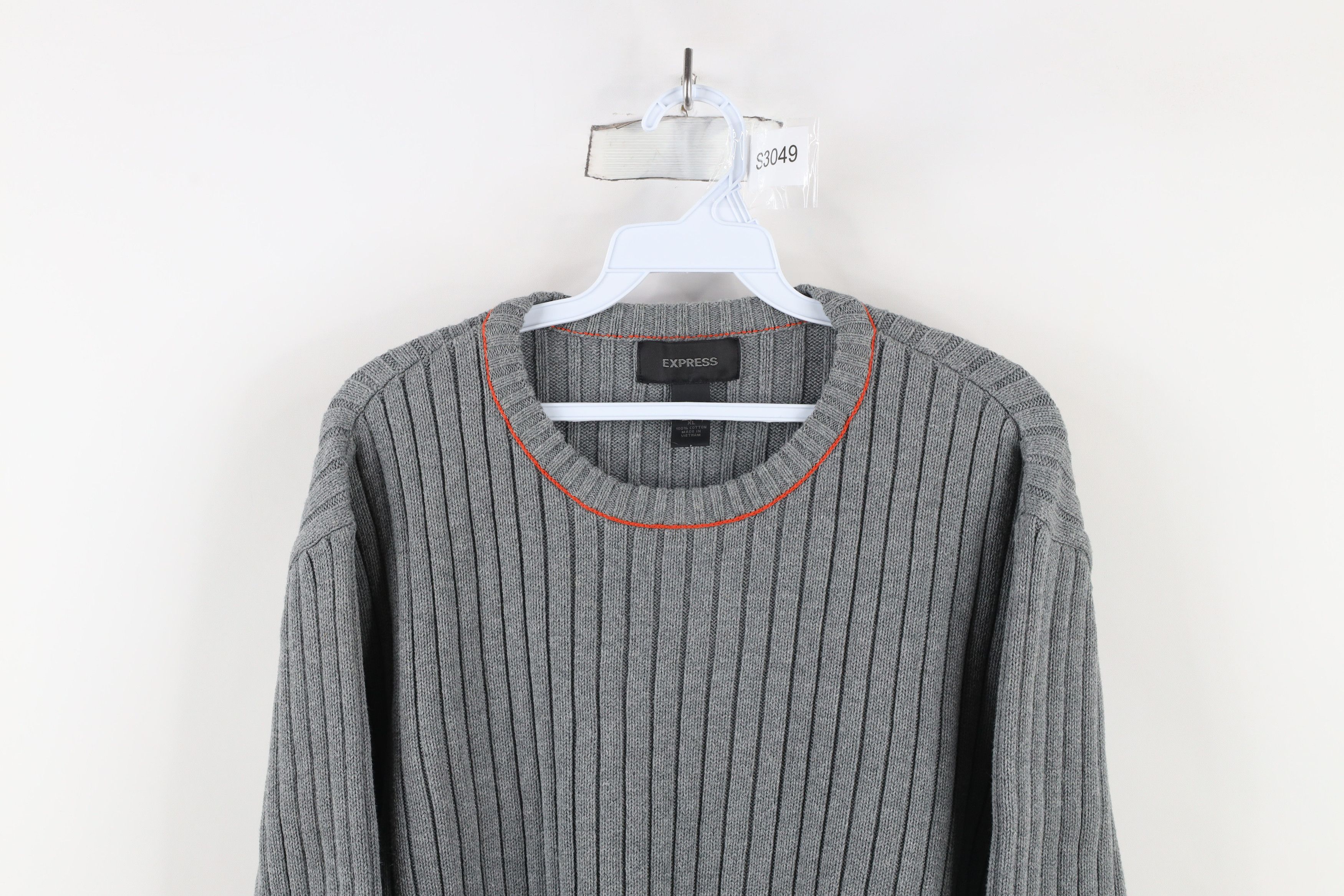 Express × Vintage Vintage Y2K Express Chunky Ribbed Knit Crewneck Sweater Gray Size US XL / EU 56 / 4 - 2 Thumbnail