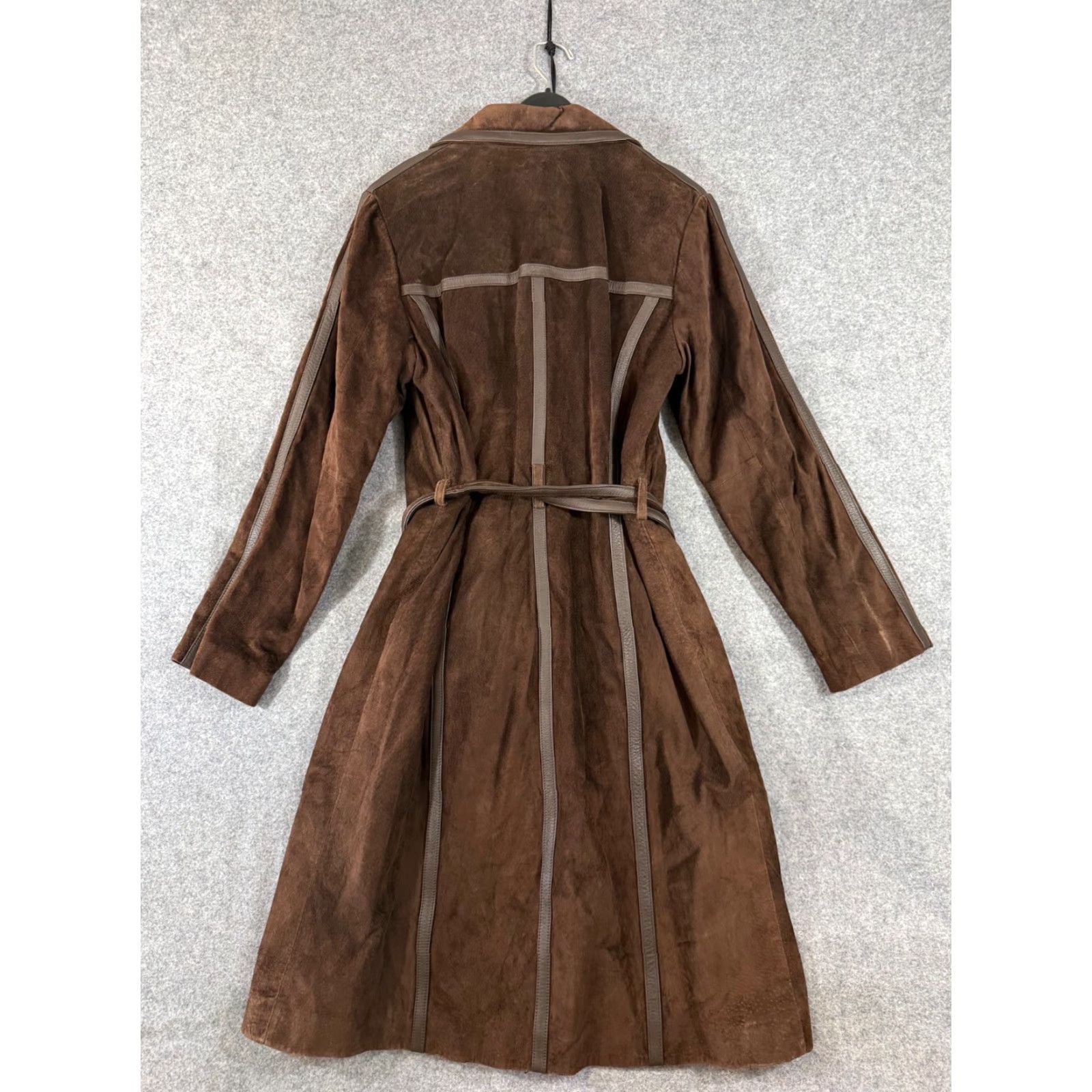 Alfani Alfani Trench Coat Womens L Brown Genuine Leather Lined Belt Waist Notch Lapel Three Button Front Coat Size L / US 10 / IT 46 - 6 Thumbnail