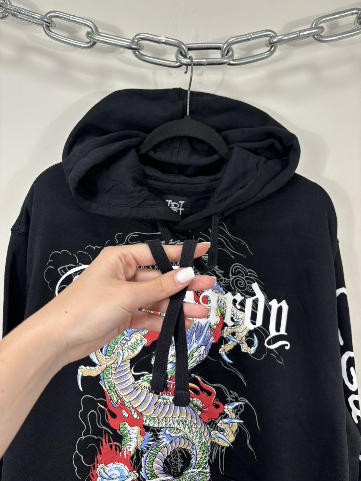 Hype Hoodie Dragons Ed Hardy Y2K Chinese Dragon Logo Hype Black Hoodie