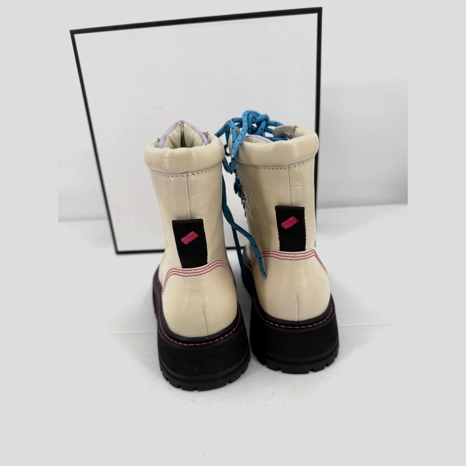Larroude NEW Larroude Jordan Leather Lace Up Ivory Combat Boots Size US 5.5 / IT 35.5 - 8 Thumbnail