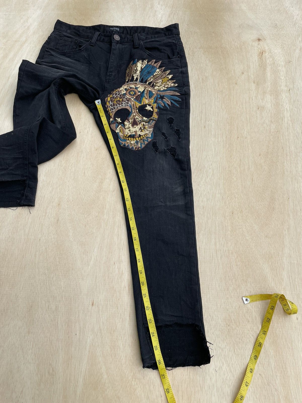 14th Addiction × 20471120 × Japanese Brand Brush Real Skull Distressed Pants Size US 31 - 12 Thumbnail