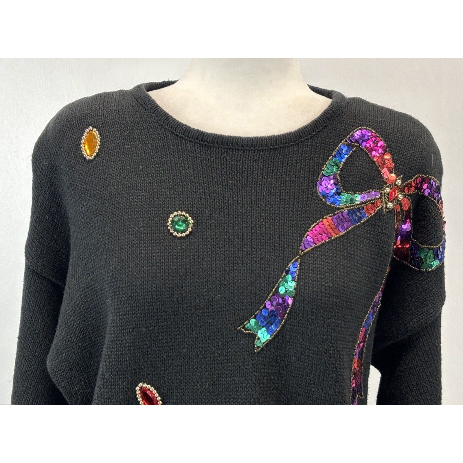 Vintage VINTAGE Karen Scott Embellished Tunic Sweater L Black Knit Sequins Bedazzled 90s Womens Mens Girls? Size L / US 10 / IT 46 - 5 Thumbnail