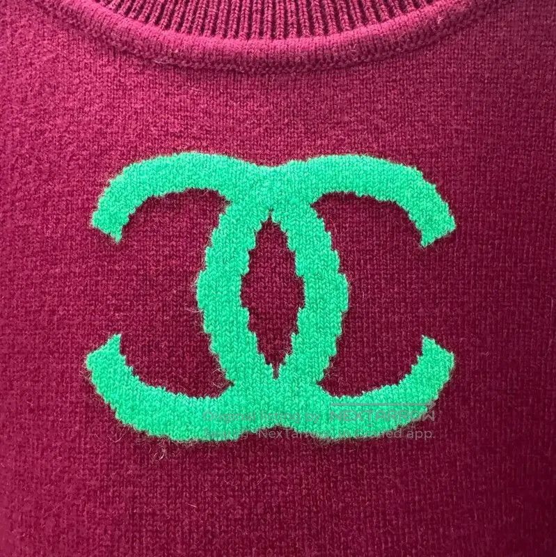 Chanel Chanel Green Logo Sweater in Burgundy . Size M / US 6-8 / IT 42-44 - 4 Thumbnail