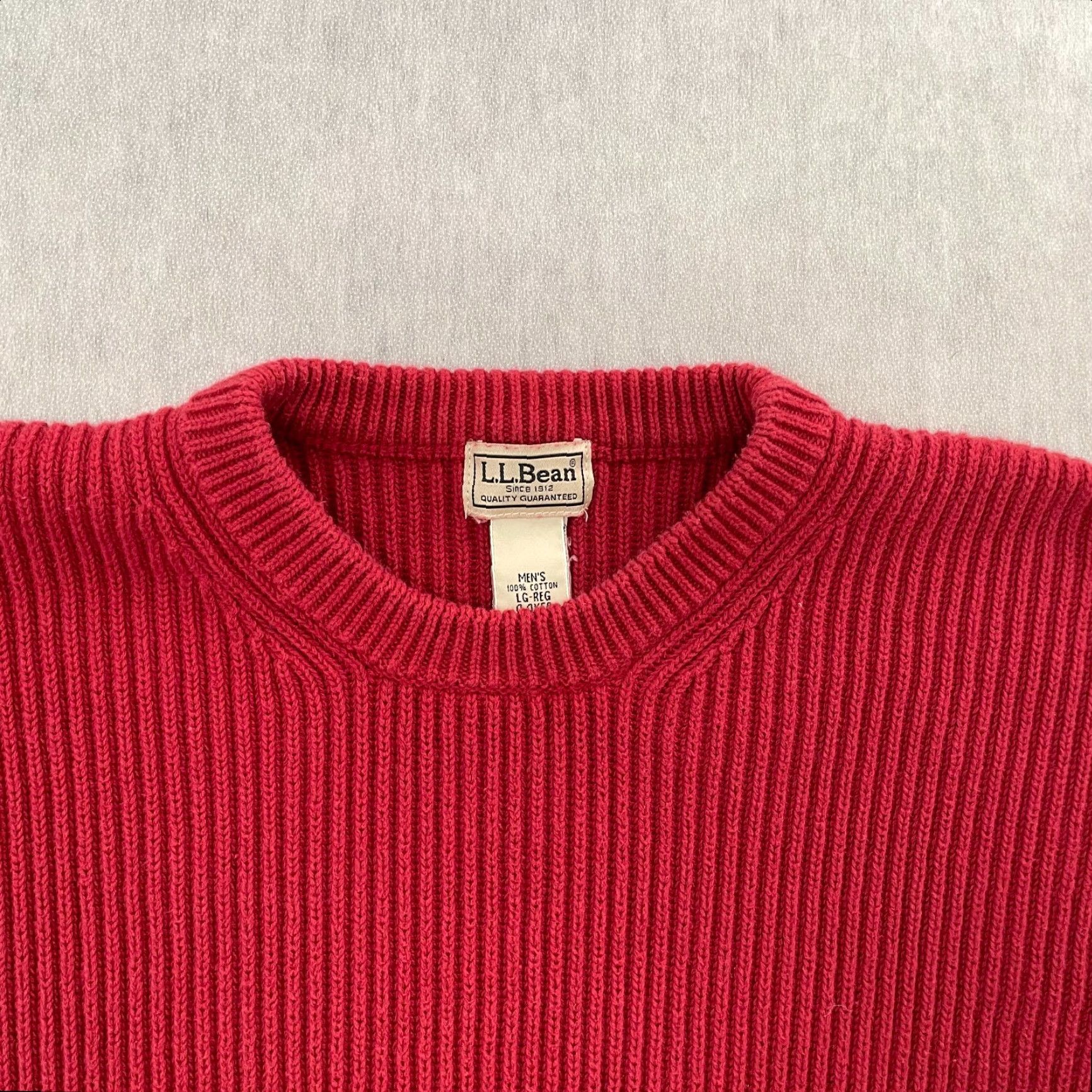Vintage L.L. Bean Sweater Adult Large Red Ribbed Knit Crewneck Pullover Cotton Mens L Size US L / EU 52-54 / 3 - 3 Thumbnail