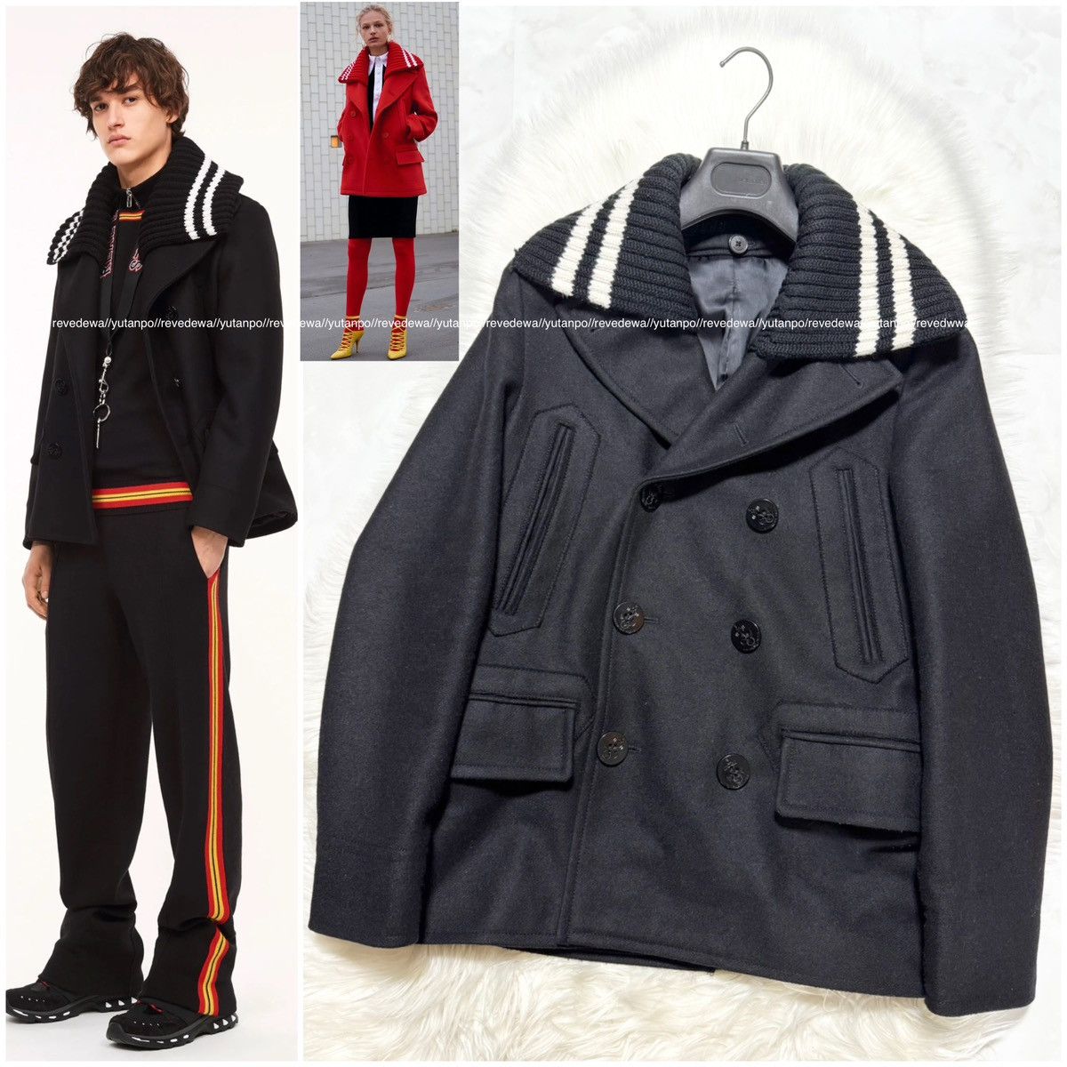 Givenchy Givenchy Striped Rib Knit Melton Peacoat Jacket Size US S / EU 44-46 / 1 - 1 Thumbnail