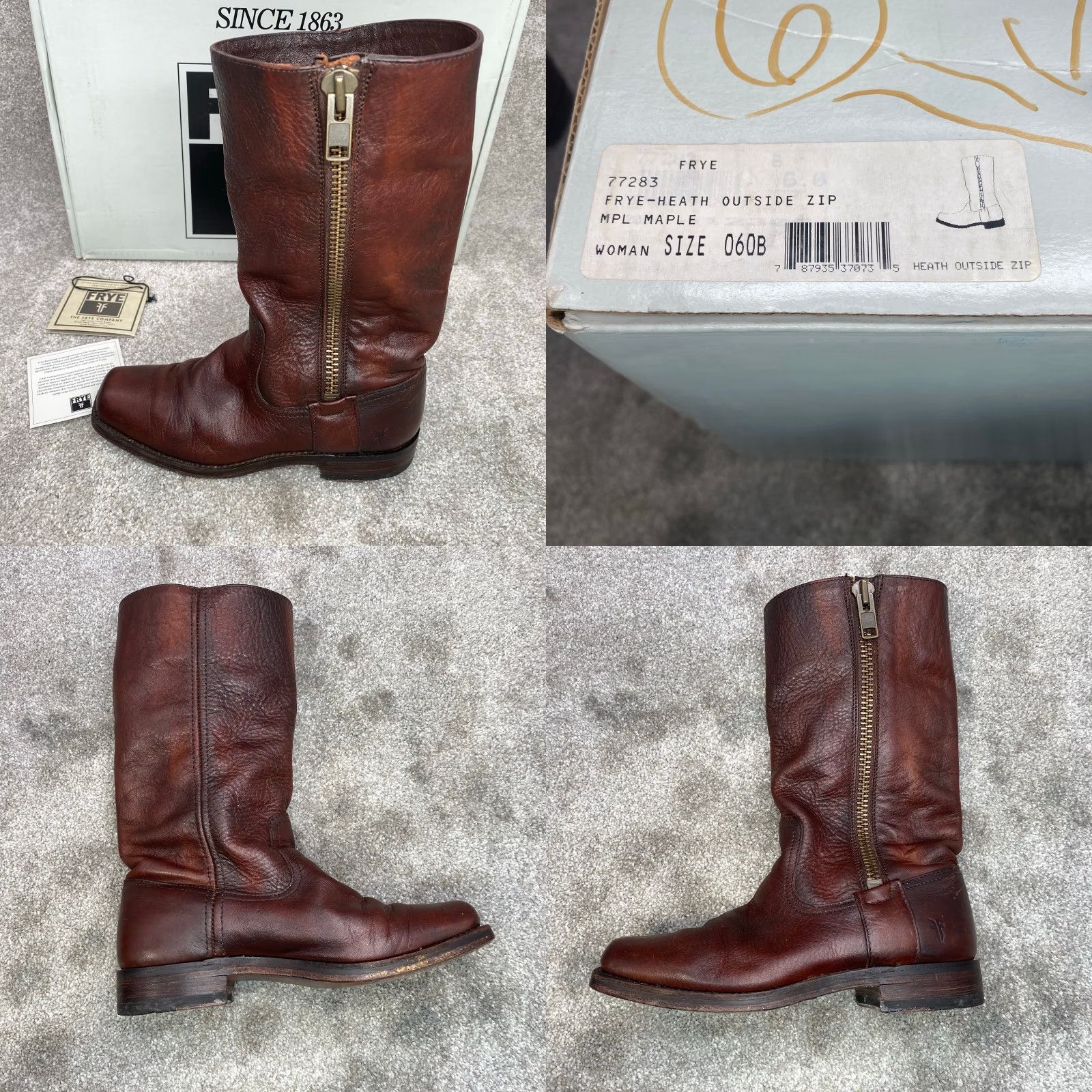 Frye Frye Heath Outside Zip Women's 6B Square Toe Boots Maple Brown Leather Mid-Calf Western Riding Footwear Adult Women Size US 6 / IT 36 - 9 Thumbnail