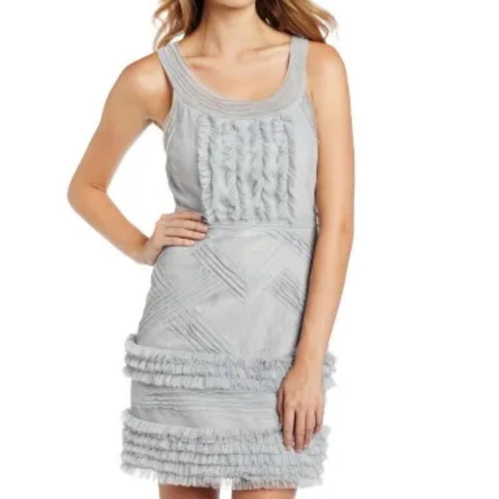 BCBGMaxAzria Annie Pearl Gray Lace Tulle Ruffle Mini Dress 0