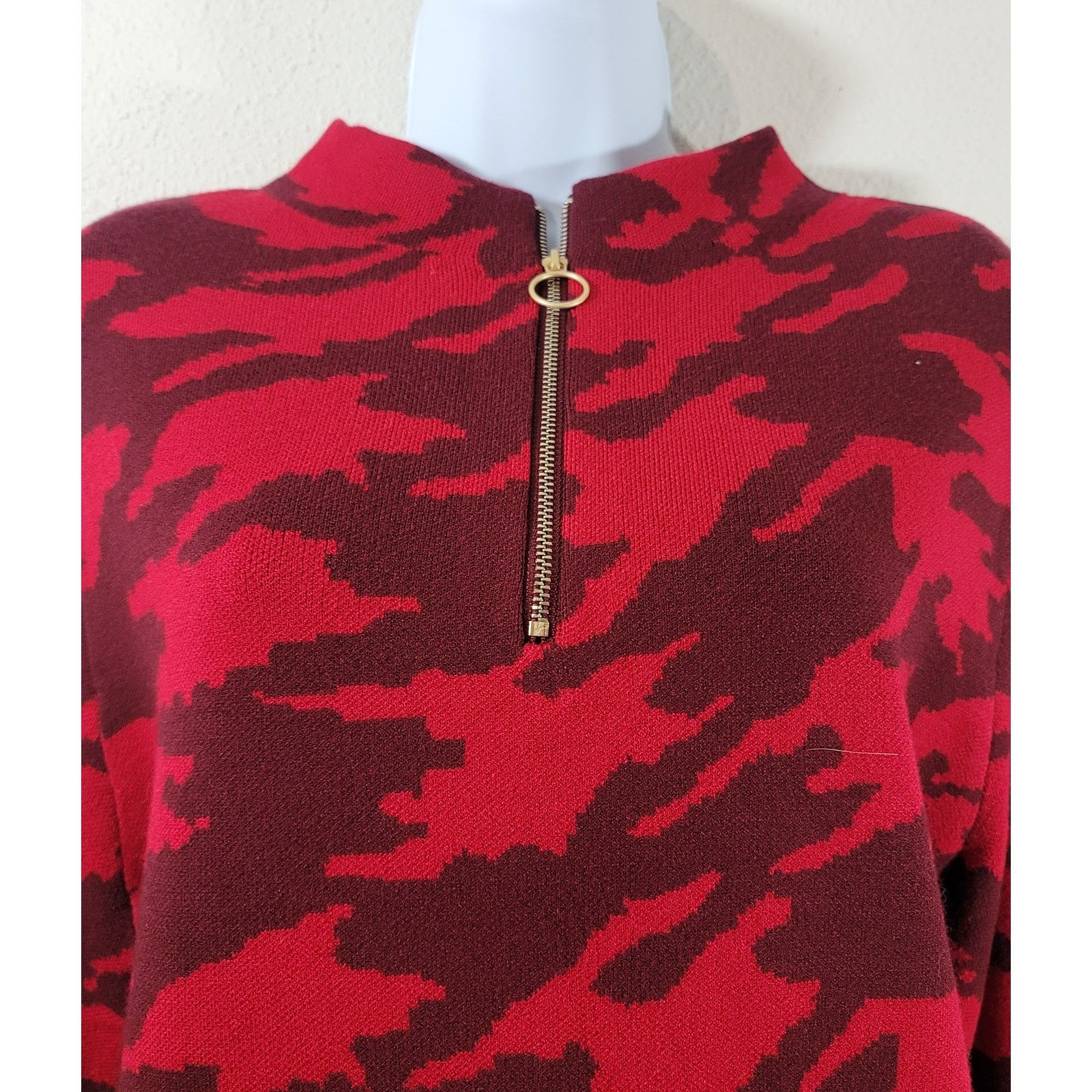 Other Red Burgundy Camo 1/4 Zipper Pullover Sweater Top Large Size L / US 10 / IT 46 - 5 Thumbnail