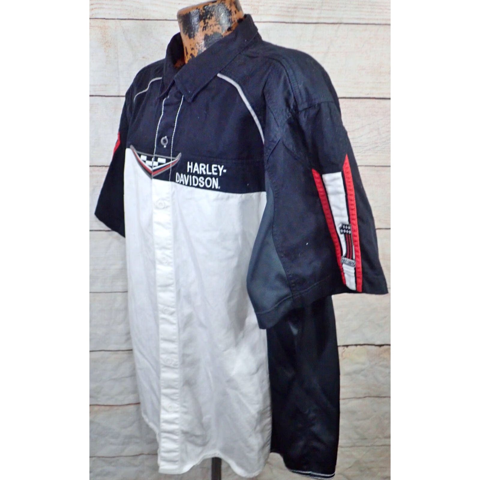 Harley Davidson Harley-Davidson Mens Racing Embroidered Button-Down Shop Shirt 3XL White Black Multicolor Embroidered 3XL Shirt Size US XXL / EU 58 / 5 - 2 Thumbnail