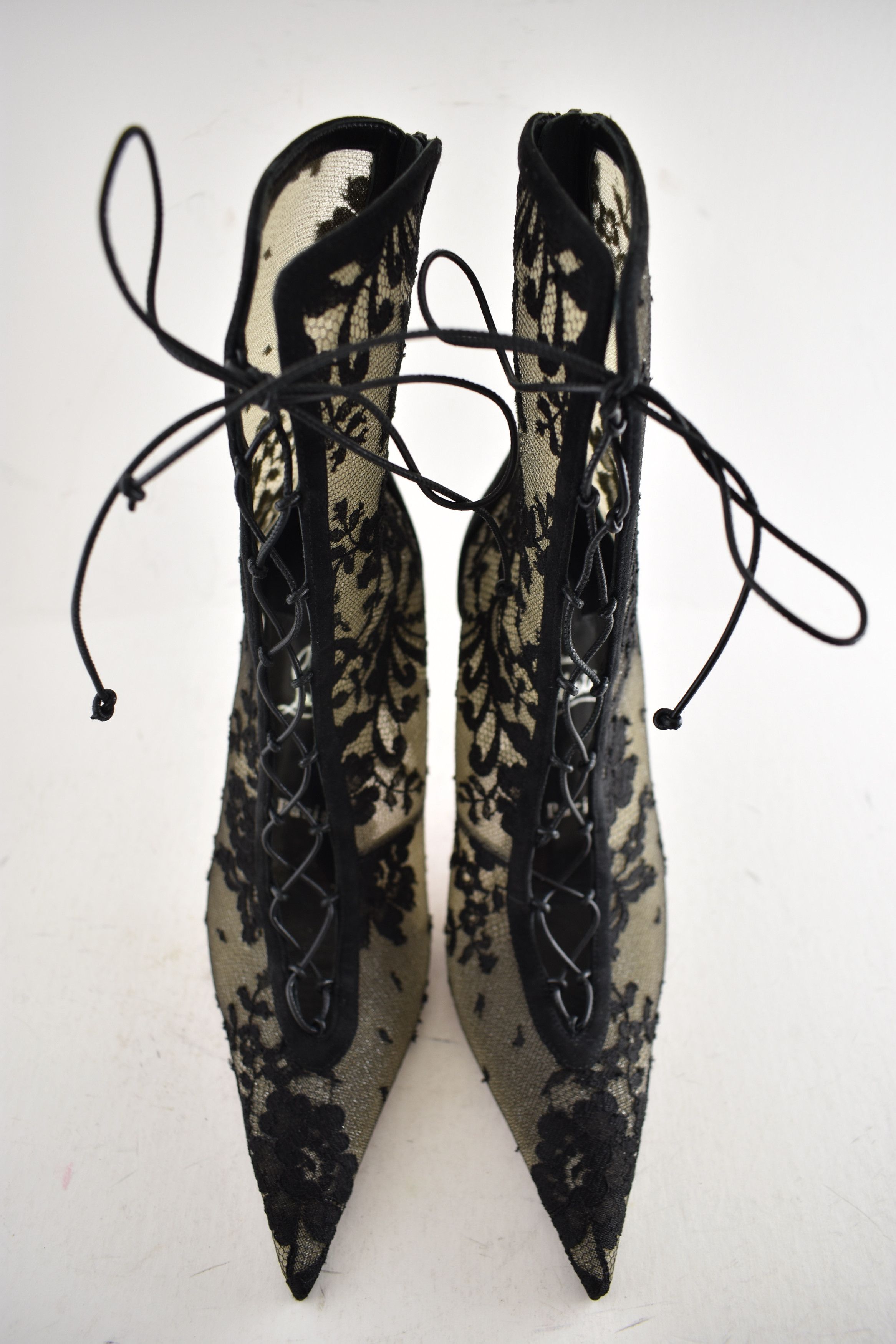 Christian Louboutin KM Lace Booty 100 Black Mesh Lace Up Ankle Heel Bootie 40 Size US 10 / IT 40 - 12 Thumbnail