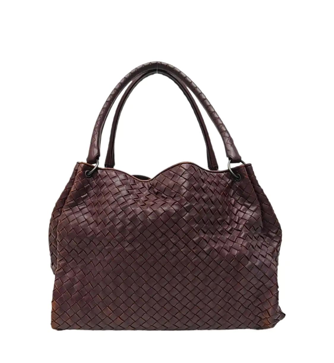Bottega Veneta Parachute Wine Red Sheepskin Woven Handbag Shoulder Bag Black Har, Women's
