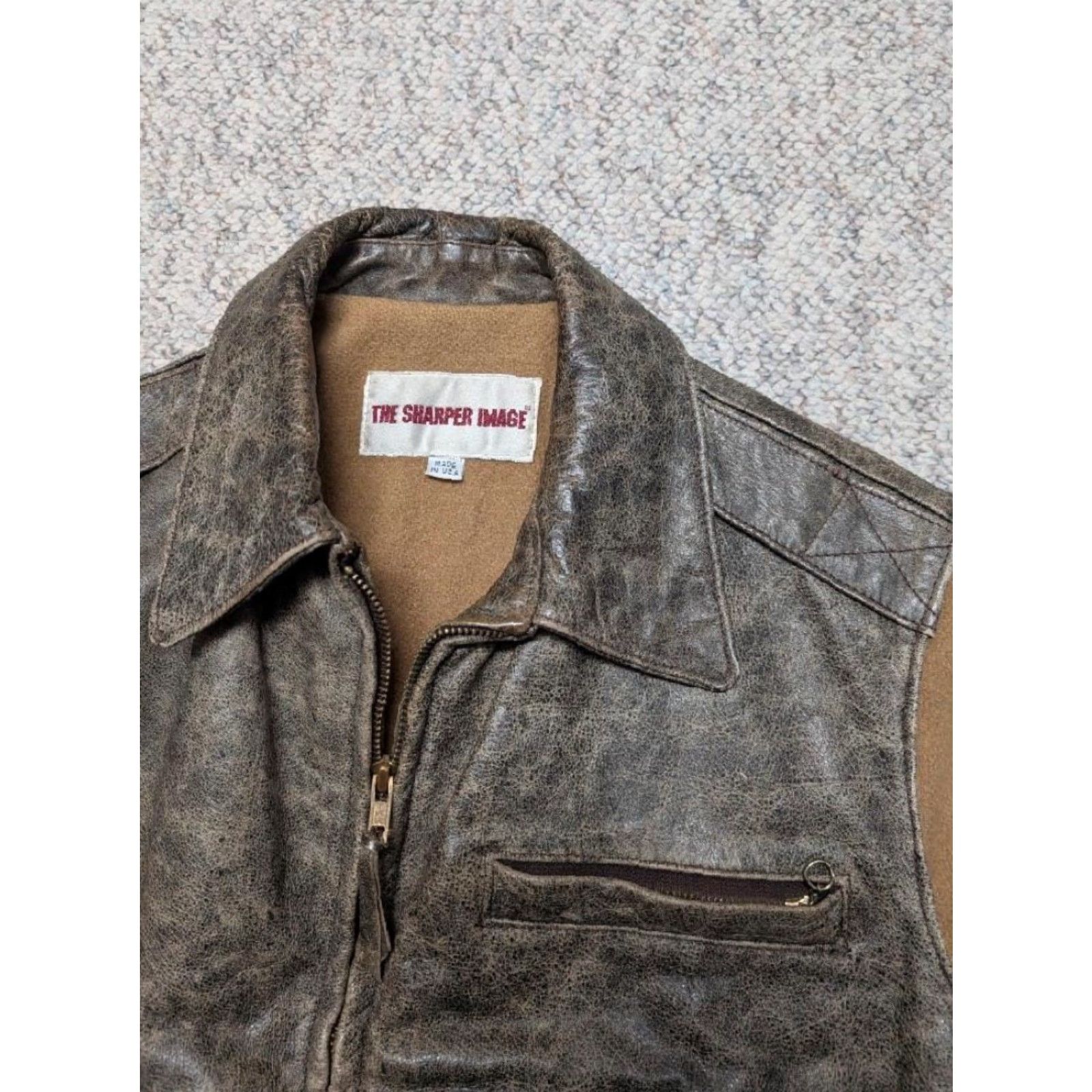 Vintage VINTAGE USA made BOMBER vest Leather L brown 44 Mens Harley Motorcycle broke-in patina zip front Size US L / EU 52-54 / 3 - 6 Thumbnail