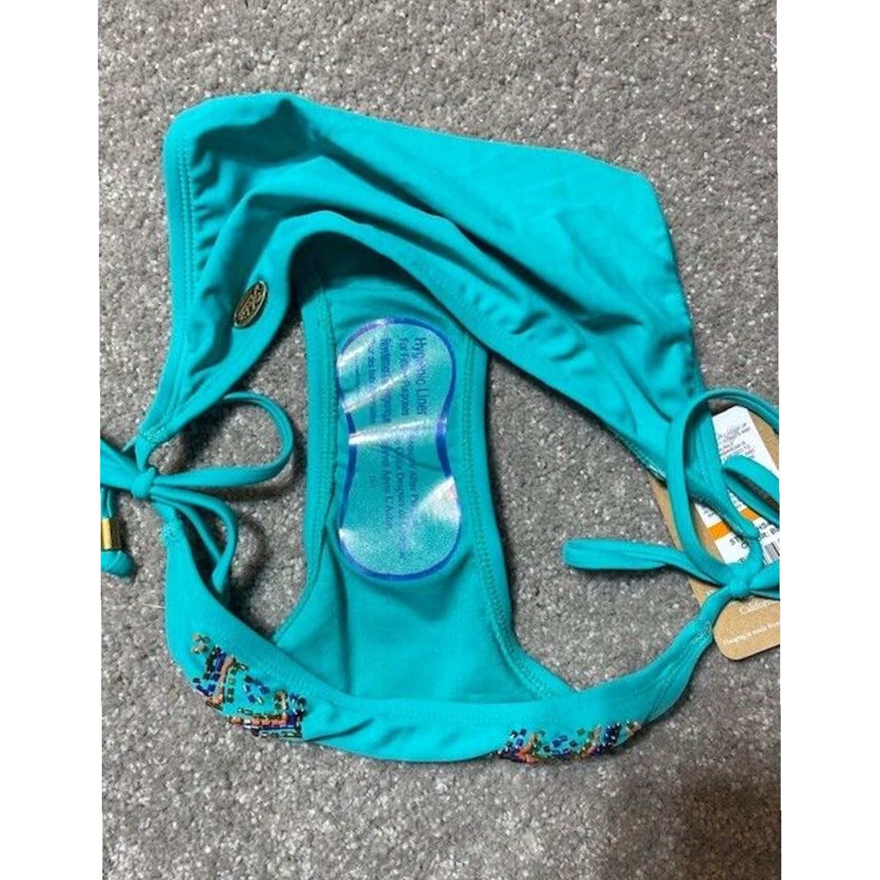 Vintage Y2K Hobie Bikini Bottoms Small Beaded Tie Side Boho Tribal Resort Chic Festival Women Small Blue Nylon Spandex Beach Swimwear Size 28" / US 6 / IT 42 - 3 Thumbnail