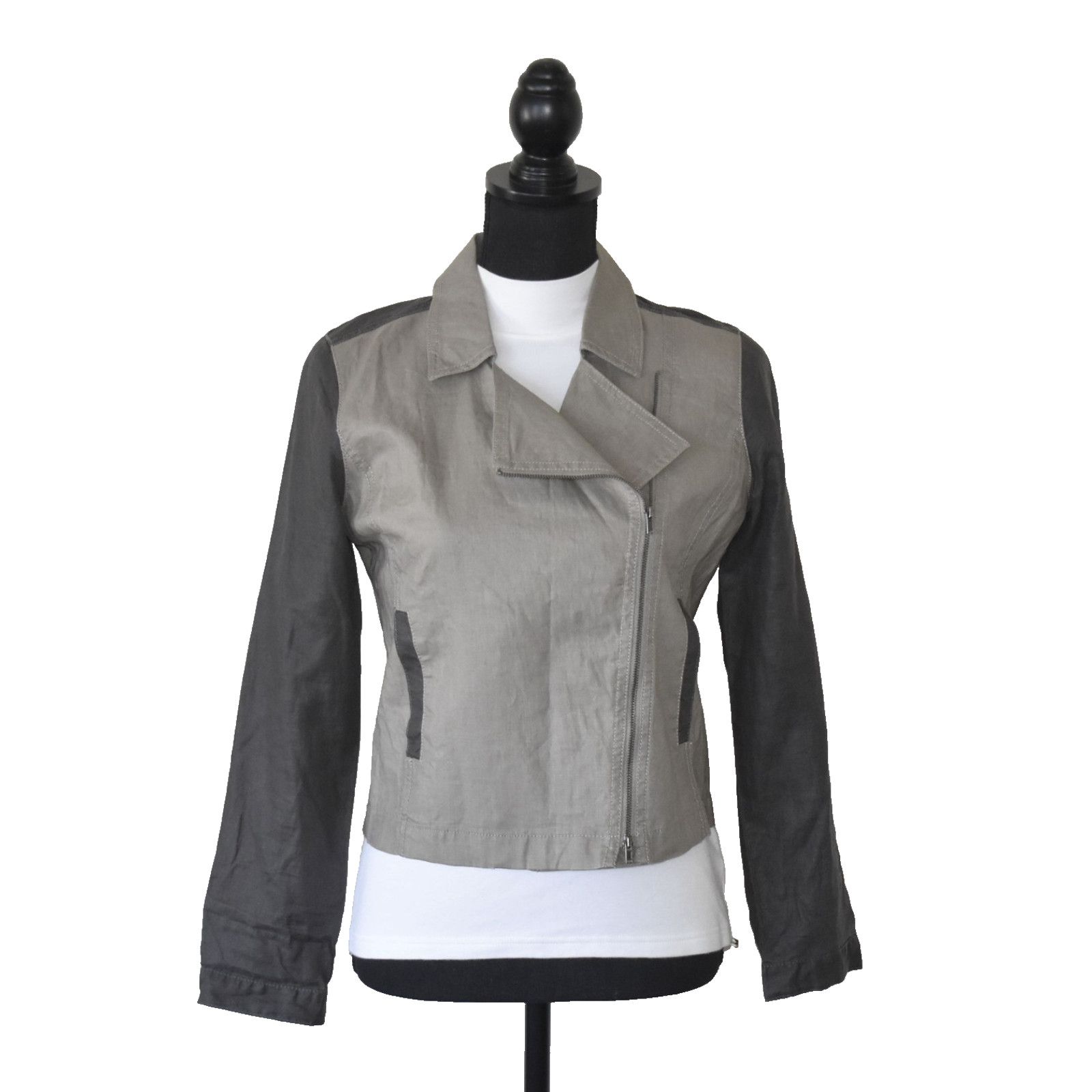 Eileen Fisher EILEEN FISHER Coated Organic Linen Petite Moto Jacket Sz PS Size XS / US 0-2 / IT 36-38 - 2 Thumbnail