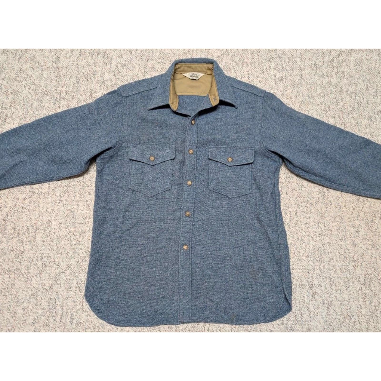 Vintage VINTAGE Woolrich Woolrich Shirt L Blue Tweed Wool USA Made Long Sleeve Shirt Mens Size US L / EU 52-54 / 3 - 4 Thumbnail