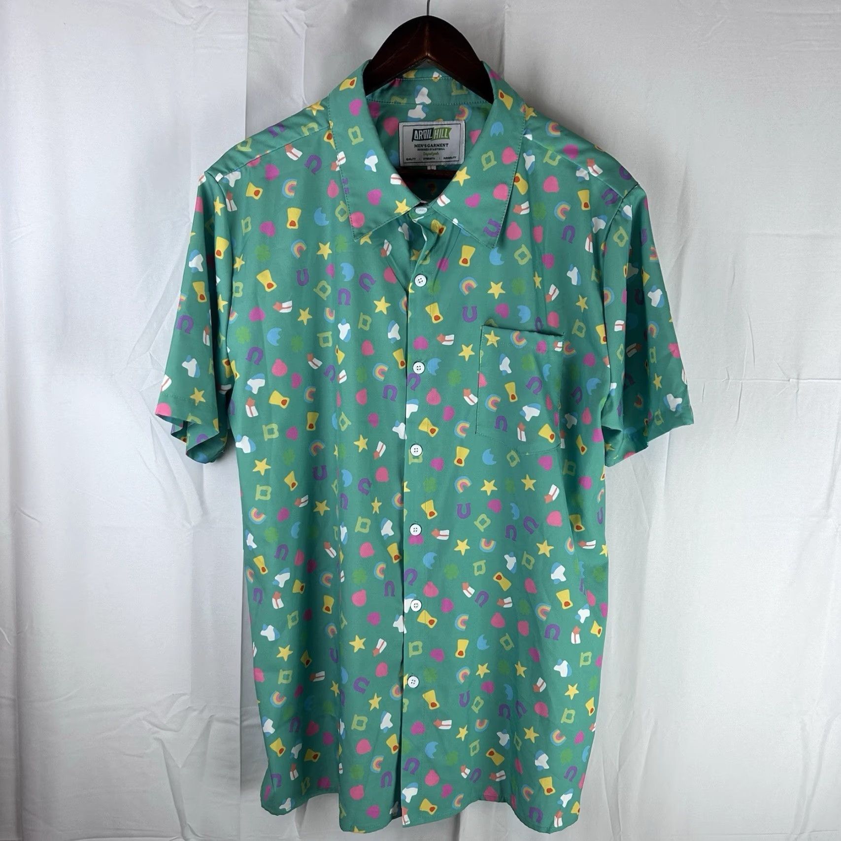 Vintage Arvilhill Shirt Mens Large Green AOP Marshmallow Lucky Charm Short Sleeve Button-Up Candy Irish Size US L / EU 52-54 / 3 - 2 Thumbnail