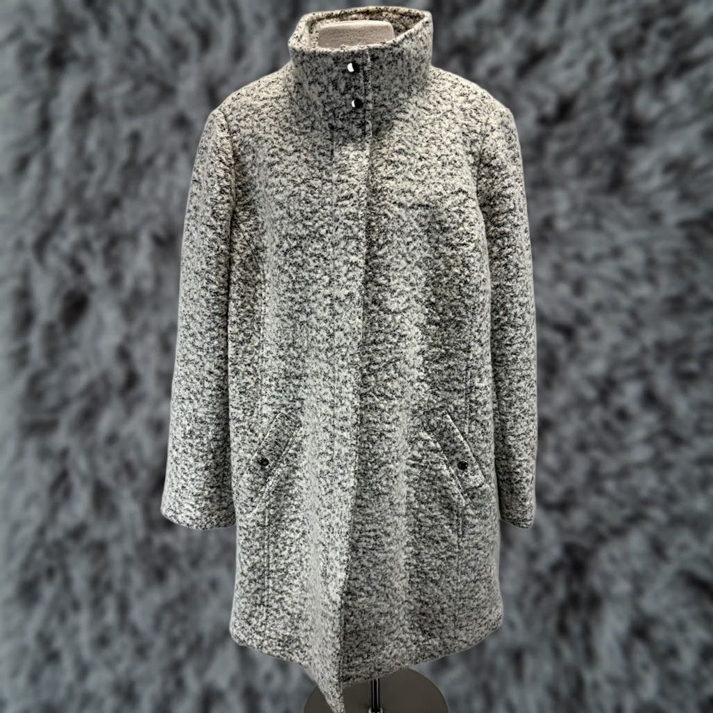 Loft LOFT Coat Wool Blend Marled Boucle Funnel Neck Full Zip Mid-Length Womens 18 Grey Size XXL / US 16-18 / IT 52-54 - 1 Thumbnail