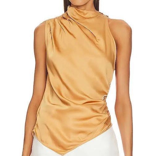 A.L.C. NEW A.LC. Blouse Silky Asymmetrical Ruched Sleeveless Top Fa Size XS / US 0-2 / IT 36-38 - 7 Thumbnail
