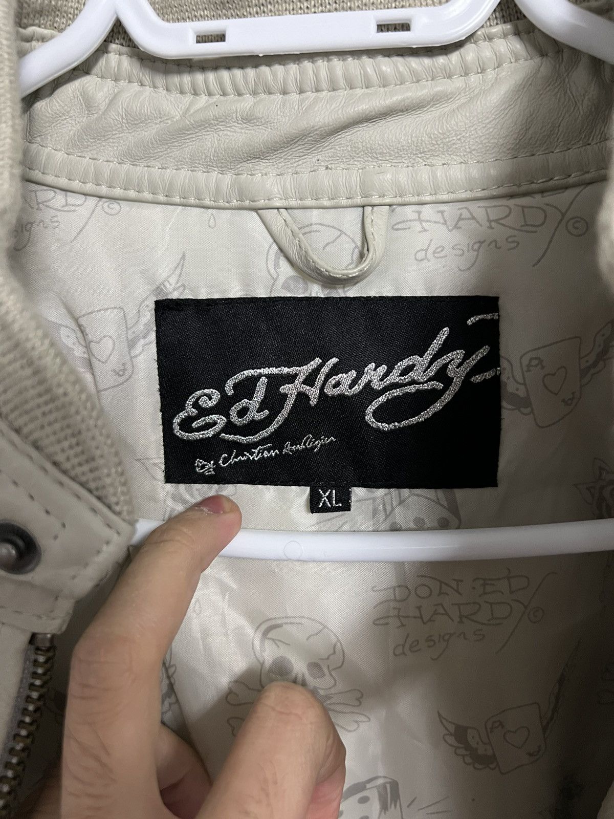 Christian Audigier × Ed Hardy Ed Hardy x Christine Audigier Leather Jacket Off White Size US XL / EU 56 / 4 - 18 Thumbnail