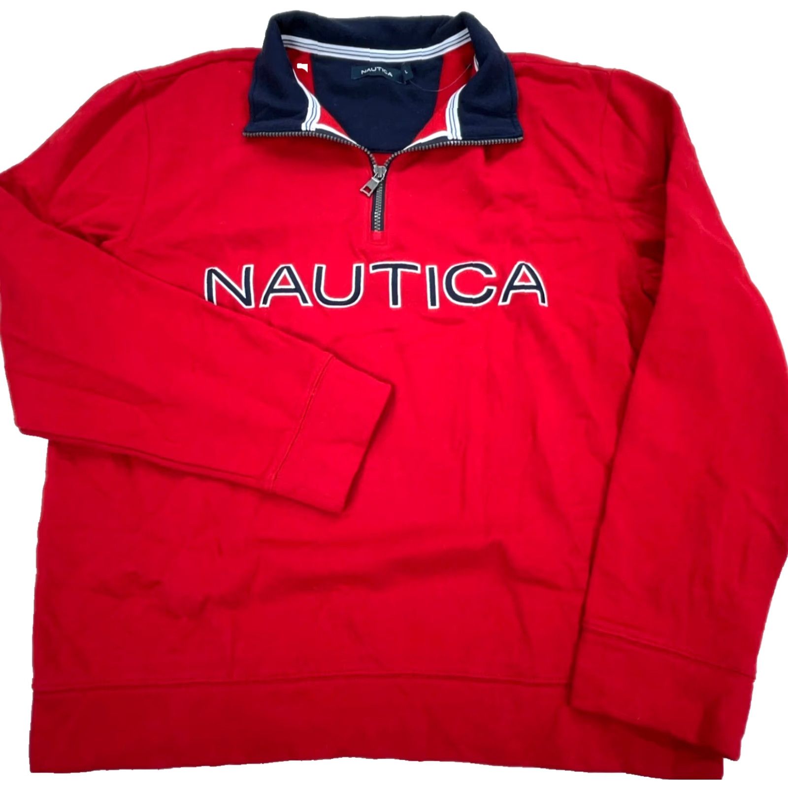 Nautica Nautica Sweatshirt Mens Large Red Blue Pullover 1/4 Zip Logo Graphic Print Mock Neck Zip Modern Nautical Preppy Classic Size US L / EU 52-54 / 3 - 2 Thumbnail