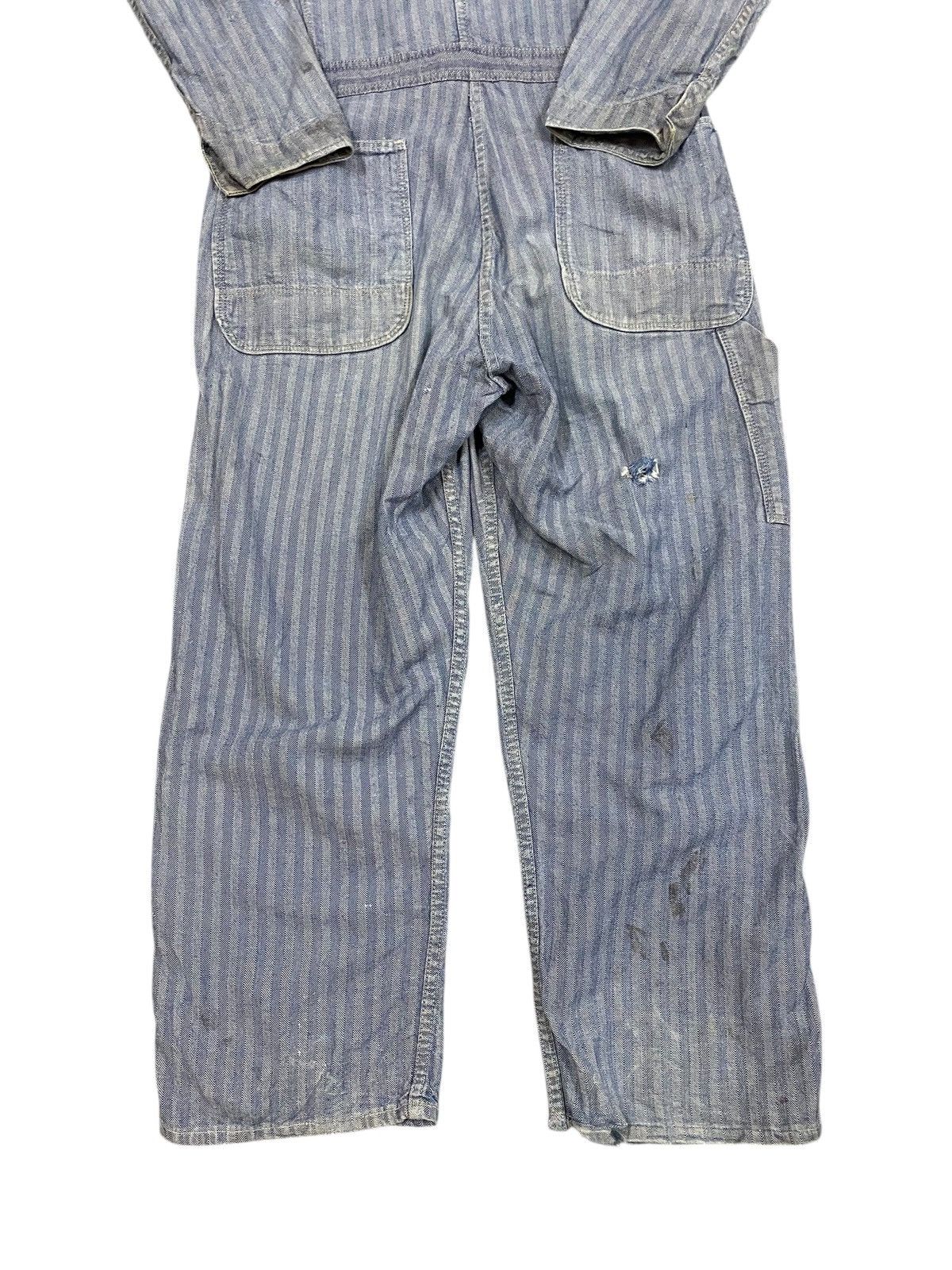 Sears VTG 40s Sears HBT Herringbone Thrashed Striped Jumpsuit Size US 43 - 3 Thumbnail