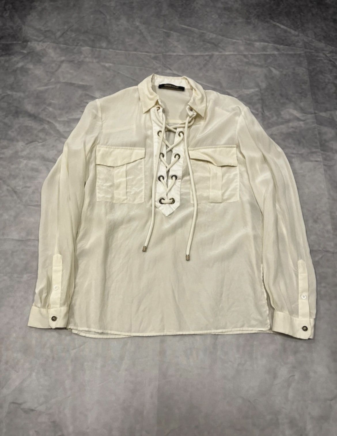 Roberto Cavalli Roberto Cavalli Lace-Up Sheer Blouse Size M / US 6-8 / IT 42-44 - 1 Thumbnail