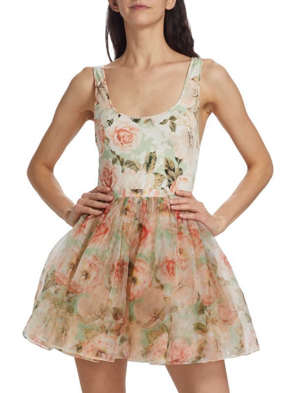Alice + Olivia × Designer ALICE + OLIVIA Chara Floral Chiffon Mini Dress Size M / US 6-8 / IT 42-44 - 2 Thumbnail