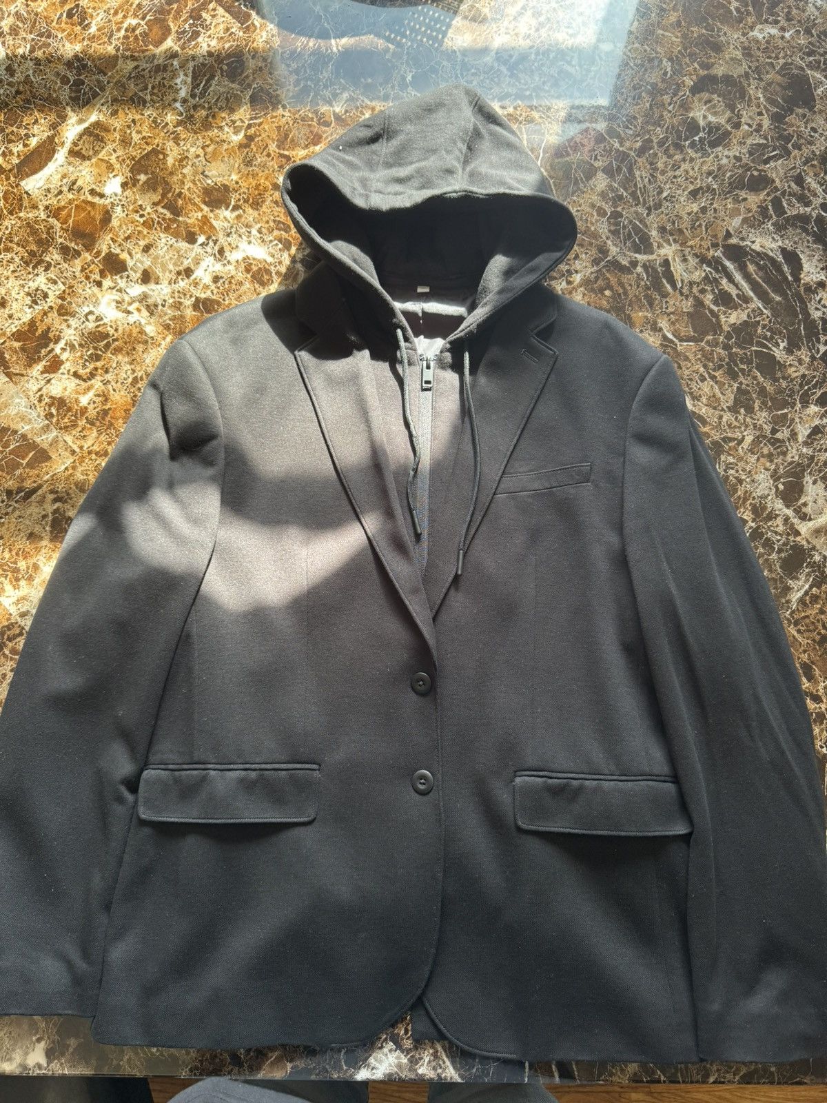 Express Express Men Double Zip Blazer with Hoodie Mens Slim Fit XL Size 42R - 1 Thumbnail
