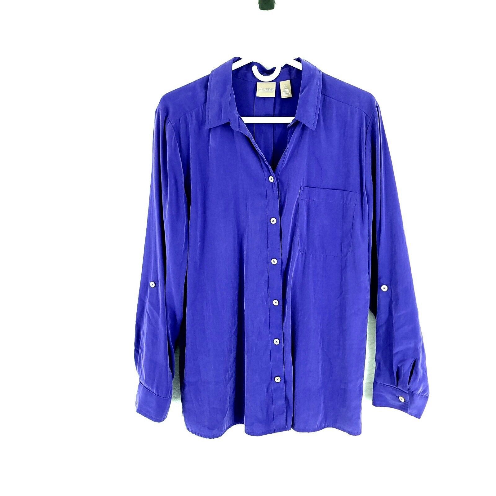 Chicos Chico's Purple Long Sleeve Button Front Collared Shirt Pocke Size XS / US 0-2 / IT 36-38 - 1 Thumbnail
