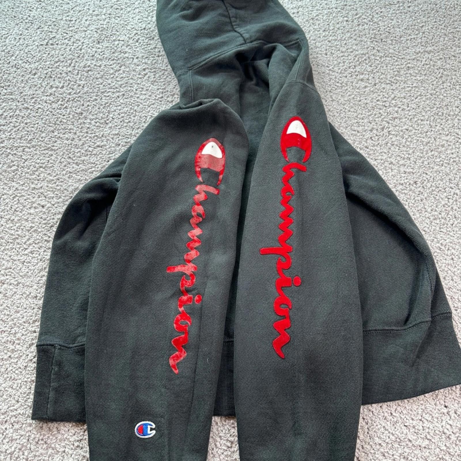 Champion Champion Reverse Weave Black Hoodie Red Script Logo Men's M Size US M / EU 48-50 / 2 - 6 Thumbnail